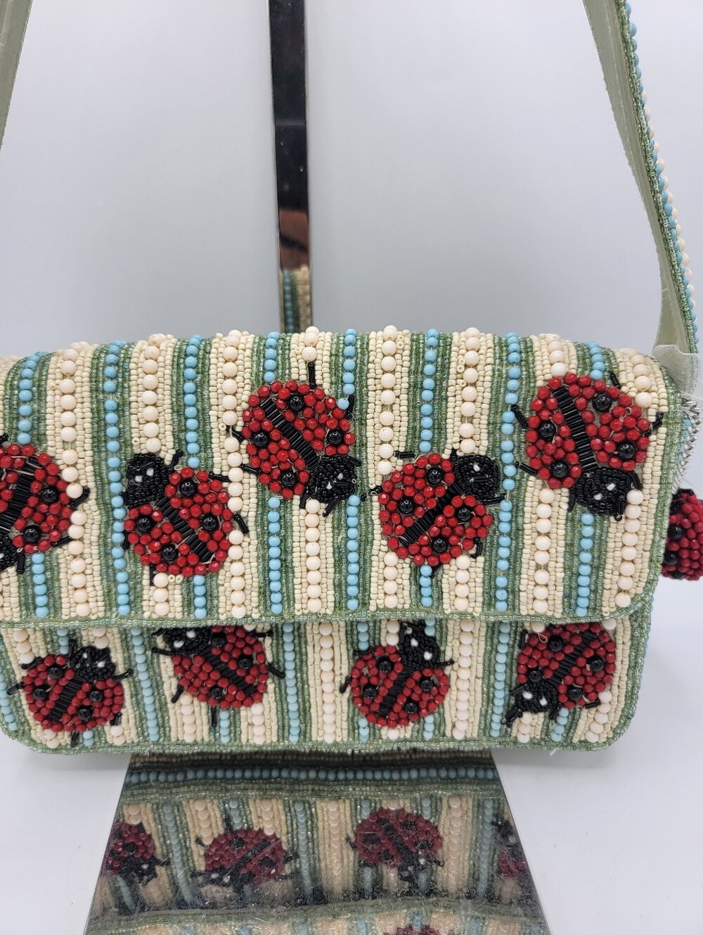 T.J.Maxx Beaded Ladybug Shoulder Bag in Red, Green, Cream - Picture 3 of 7